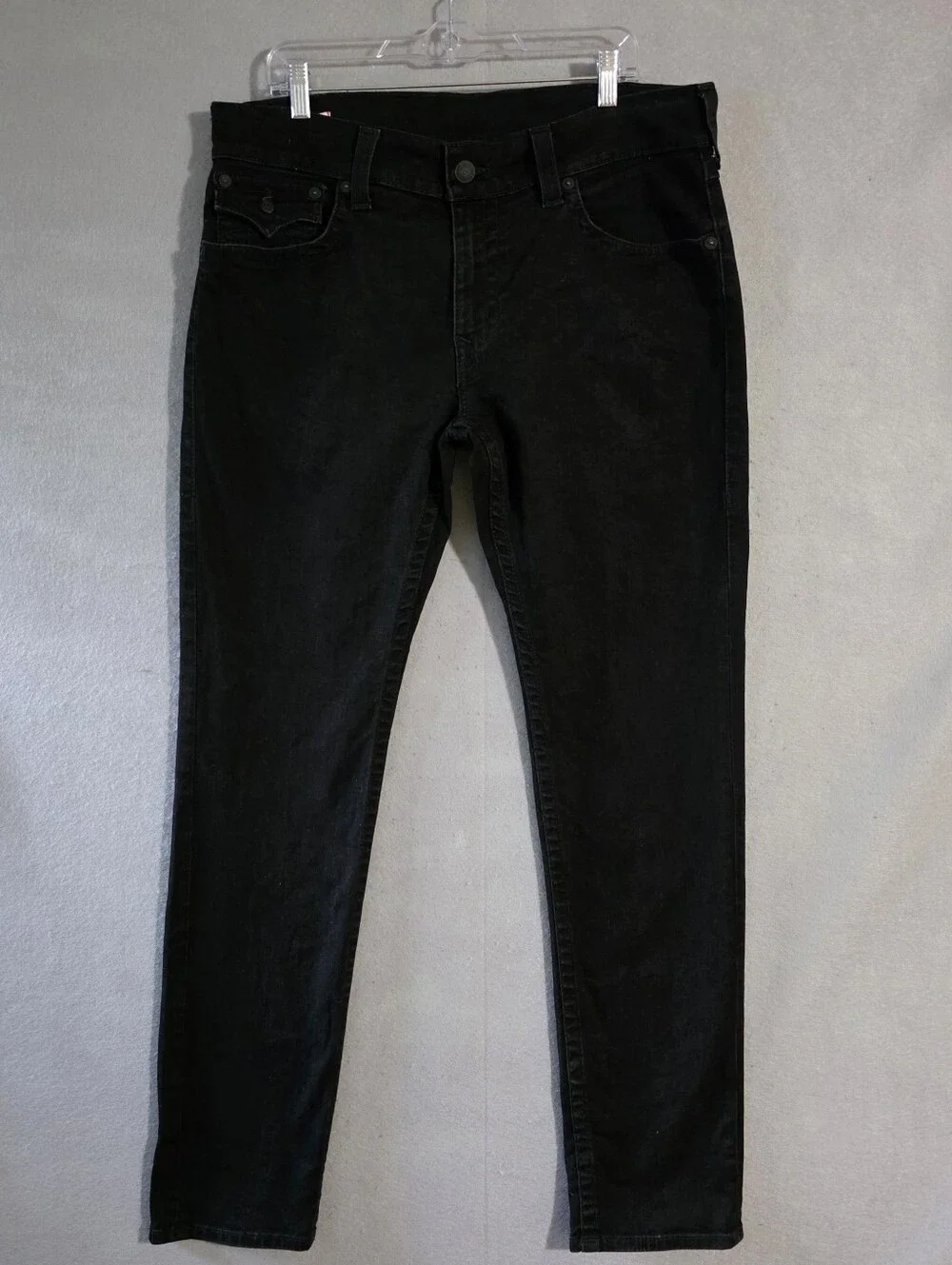 True Religion Mens Black Flap Pockets Rocco Relaxed Skinny Jeans Size 36x33.5